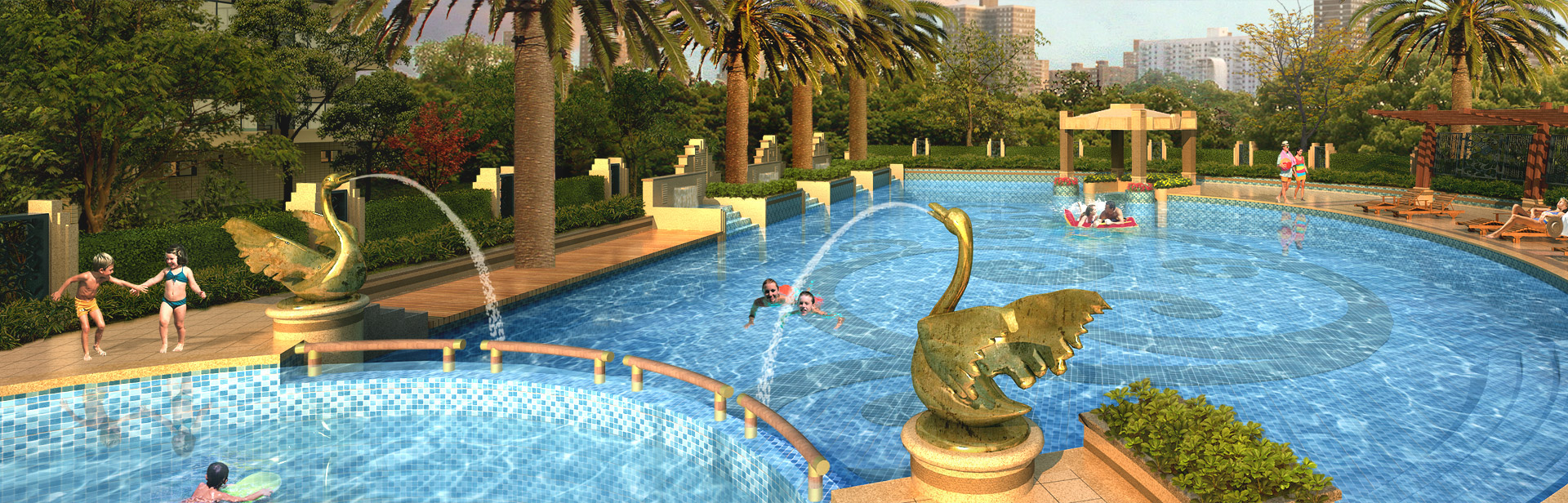 別墅休閑生活（泳池、魚池、水景）